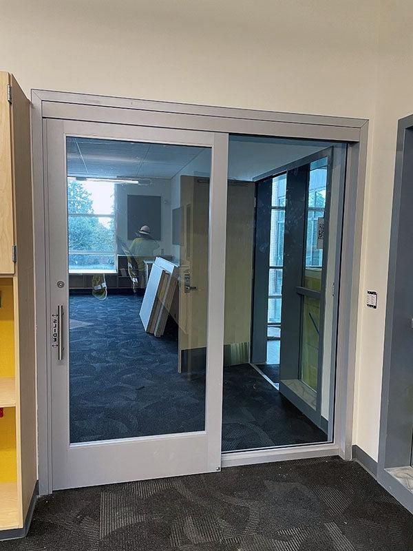 a sliding glass interior door