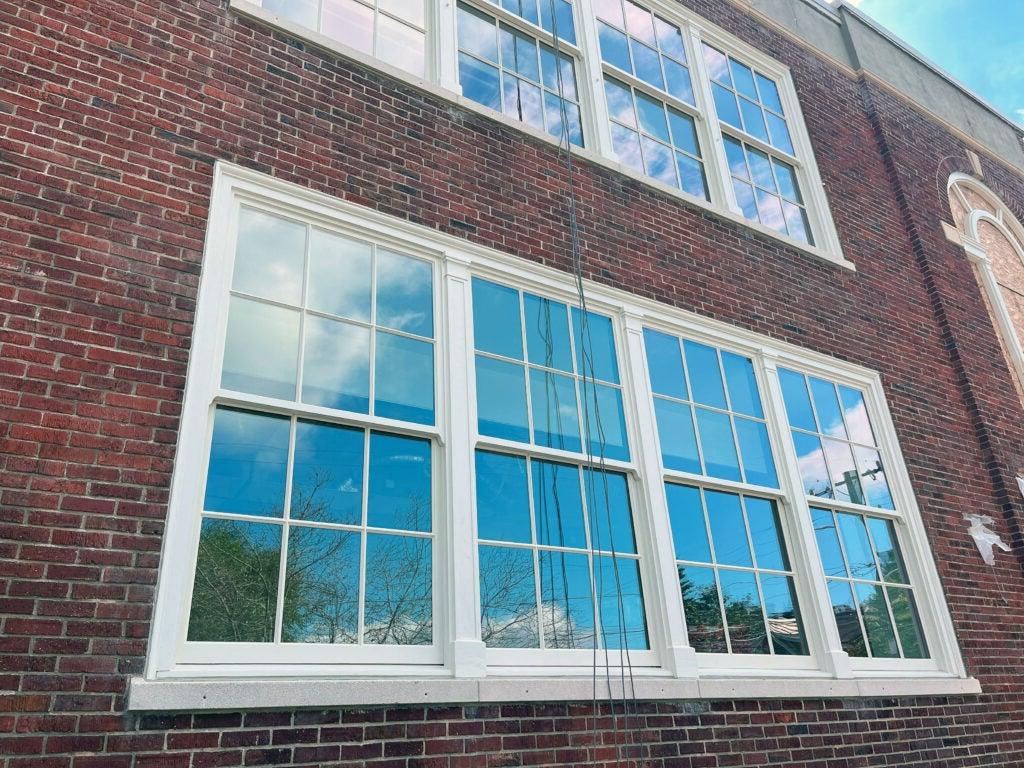 a window in a brick building